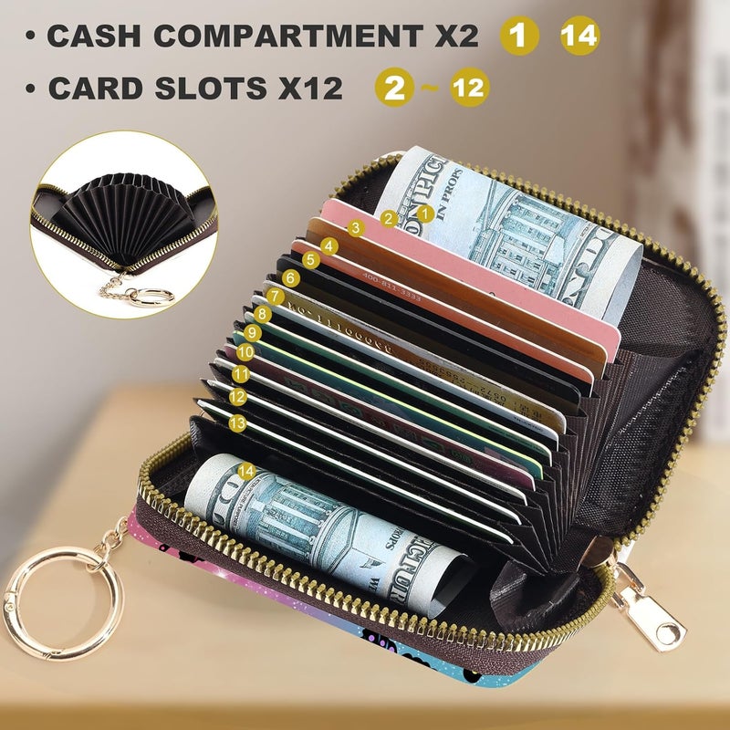 Luoycxy Credit Card Holder for Women,Small Rfid Wallet with Keychain Zipper,Cute PU Leather Card Case Wallet，Accordion Credit Card Wallets Gift,Colorful Butterflies - Image 3